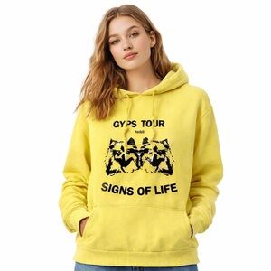 Maje Gups Tour Paris Signs of Life Neon Yellow Hoodie Size 1 S Fits M Oversized